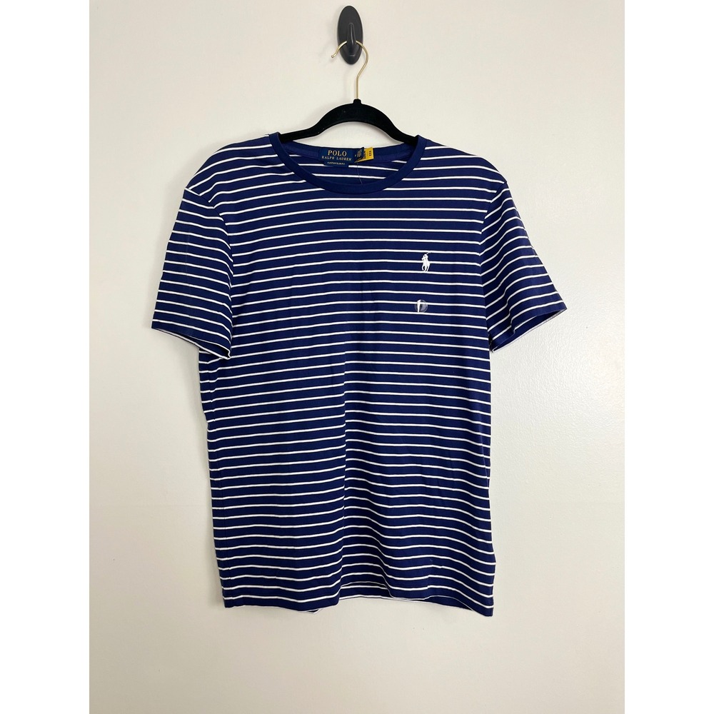 NEE Polo Ralph Lauren Preppy Striped T-Shirt Mens Medium Blue White Slim Fit